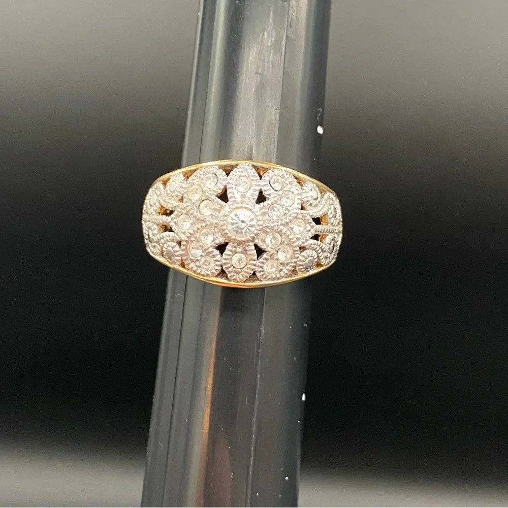 Vintage 90s Ornate Filigree Two-Tone Domed Cocktail Ring by Avon